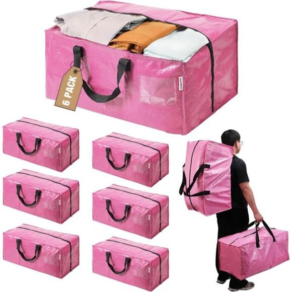 6 Pack Extra Large Moving Bags with Zippers & Carrying Handles Backpack Straps - Picture 1 of 7